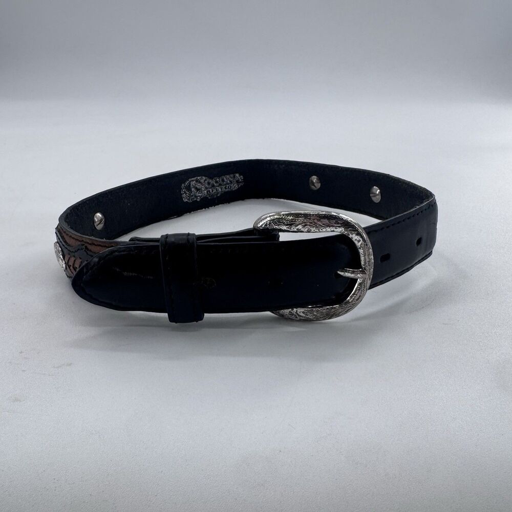 Nocona Kids Western Leather Belt Size 20 Brown Black Tooled Concho Rodeo 4411202